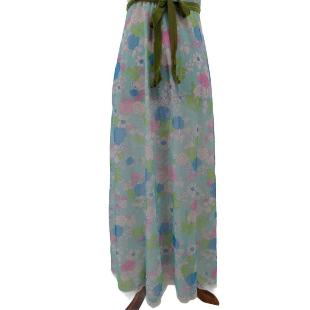 Vintage Nightgown Small 70s Long Floral Adjustable Straps Semi Sheer Boho Hippie - Picture 5 of 12